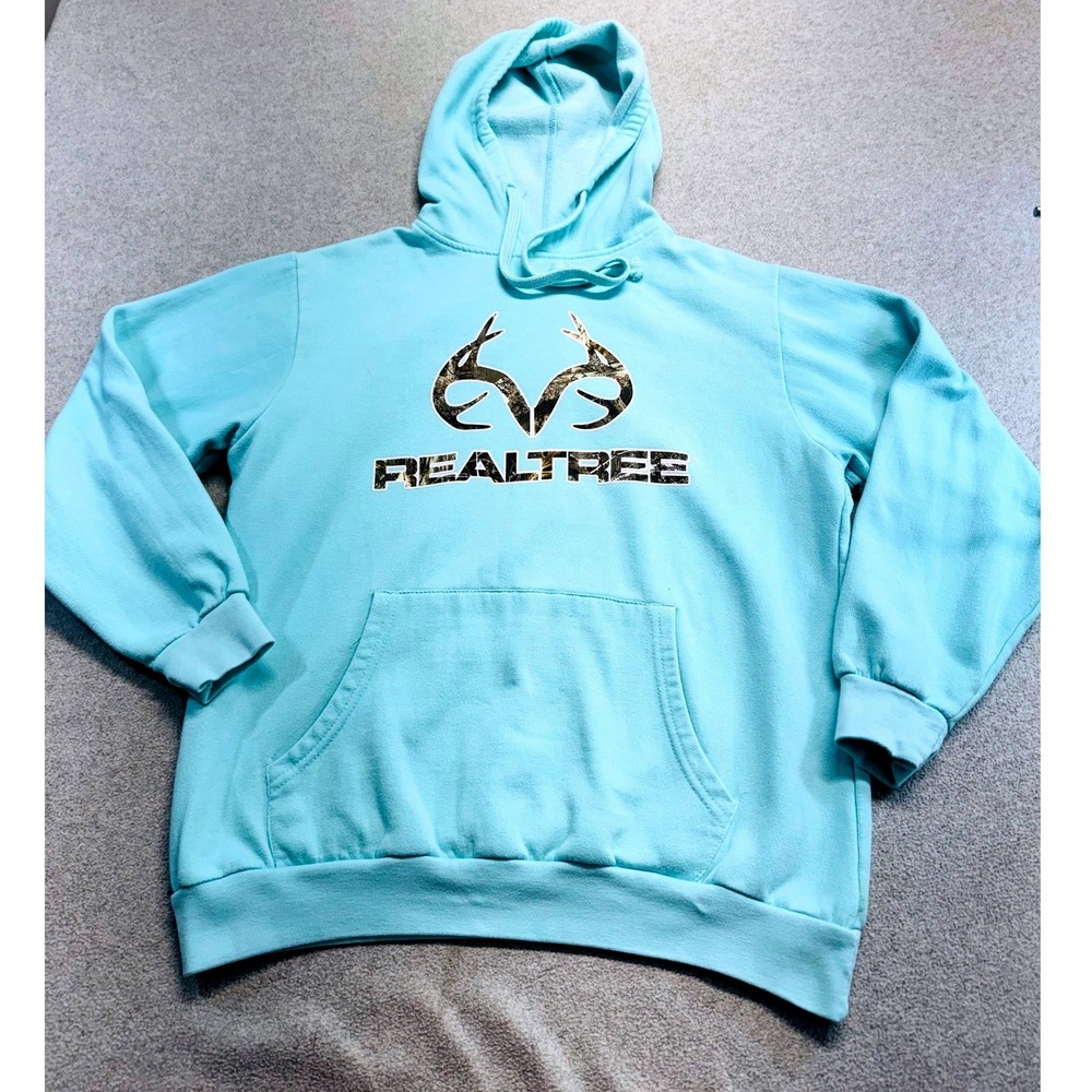 Realtree Hoodie Womens S Light Blue Camo Logo Pullover Sweatshirt Outdoorsy